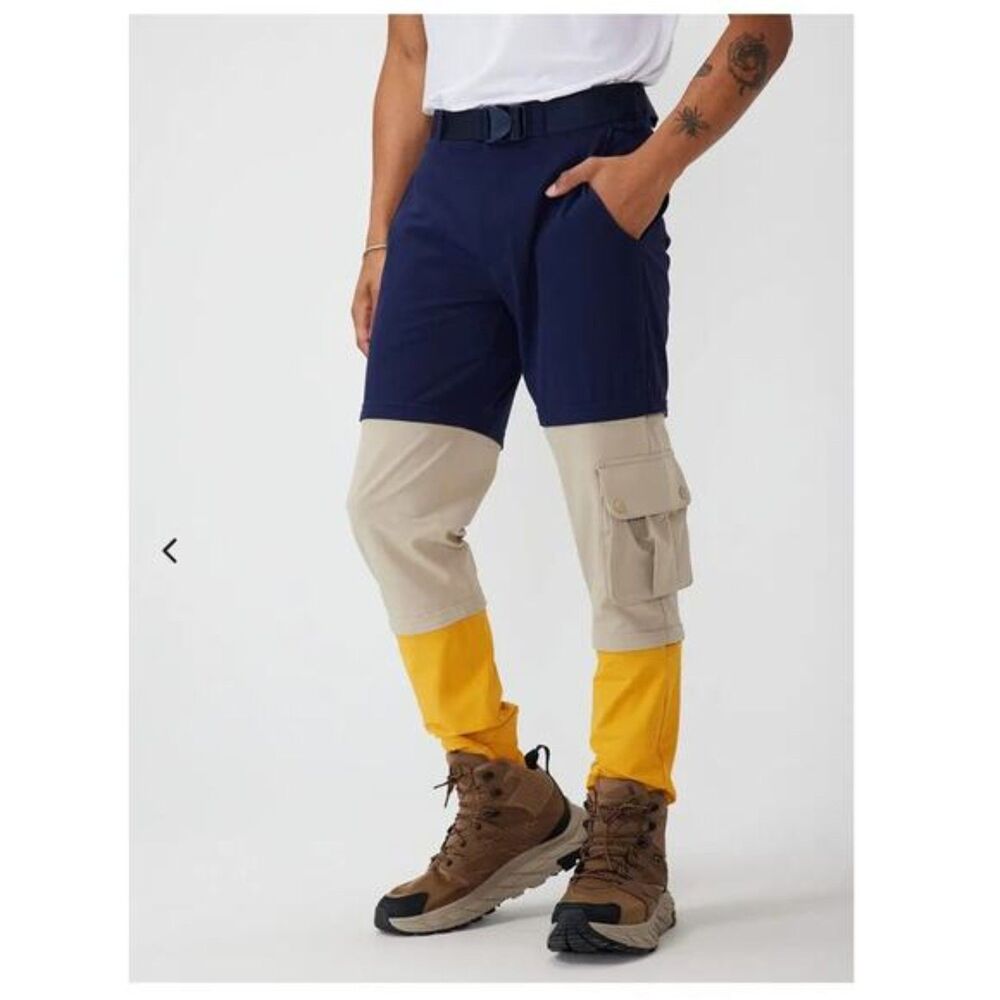New Mens Outdoor Voices RecTrek Zip-Off Pant Short Navy Pampas Cider Size Medium